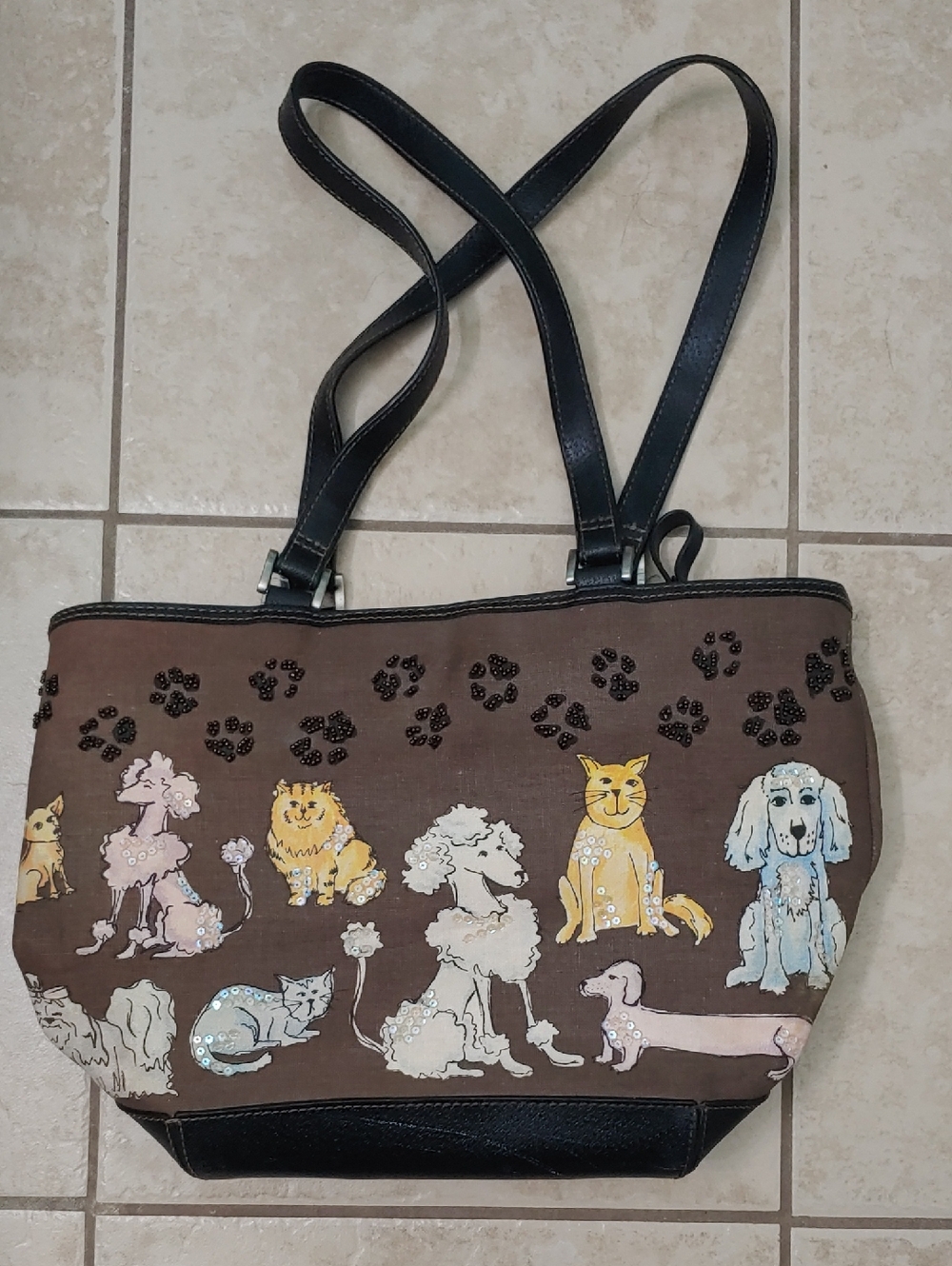 Vintage Y2K Liz Claiborne Purse Cat And Dog Sequined Doodles